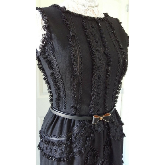 *$5,000 OSCAR DE LA RENTA ADOREABLE EXCLUS. BLACK LACE CROCHET SILK RUNWAY DRESS - Picture 7 of 10
